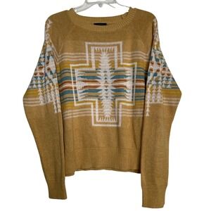 Pendleton Sweater Womens Large Yellow Cotton Southwestern Geometric Pullover